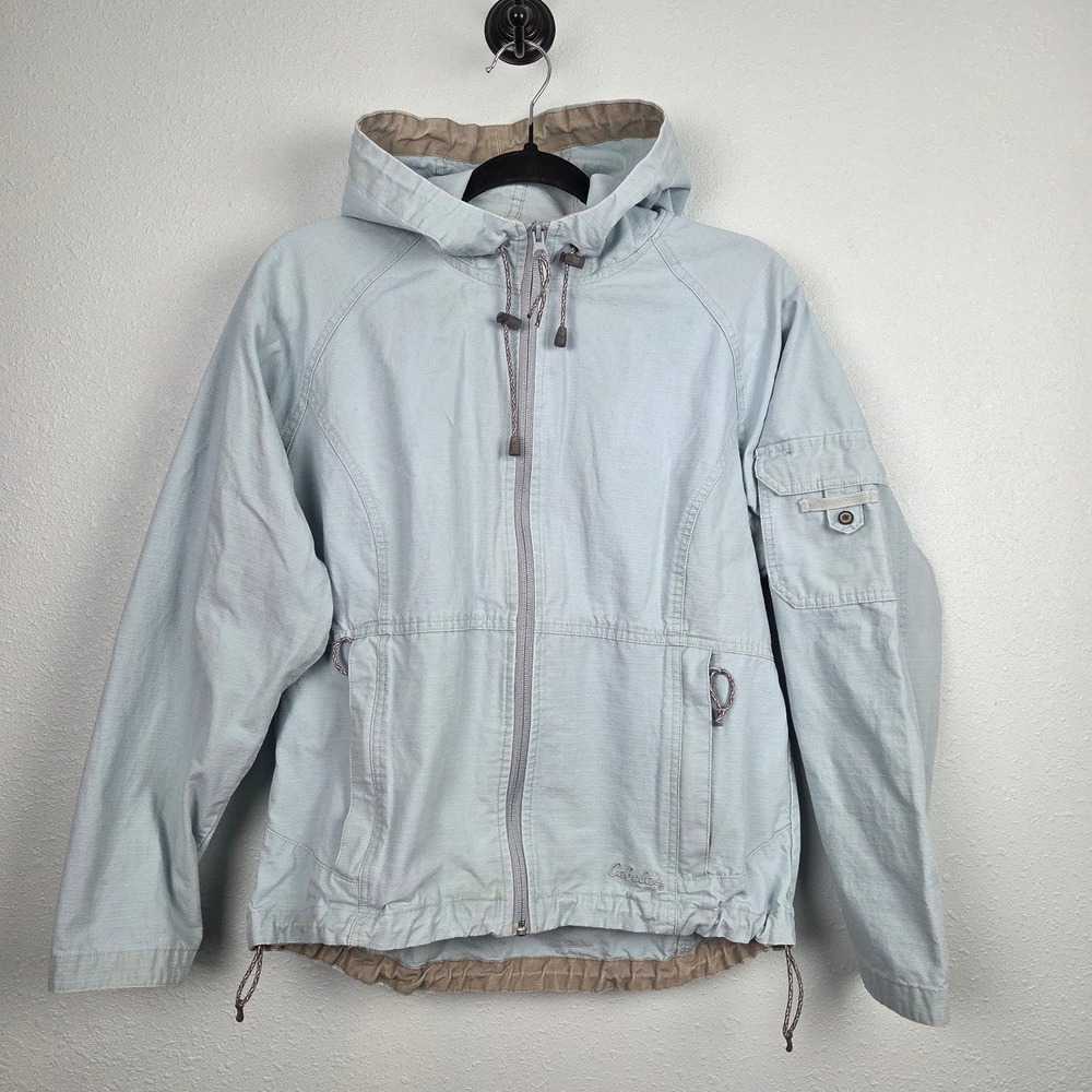 Jacket Cabela's Women Medium Blue Hooded Full Zip Utility Ripstop Cotton